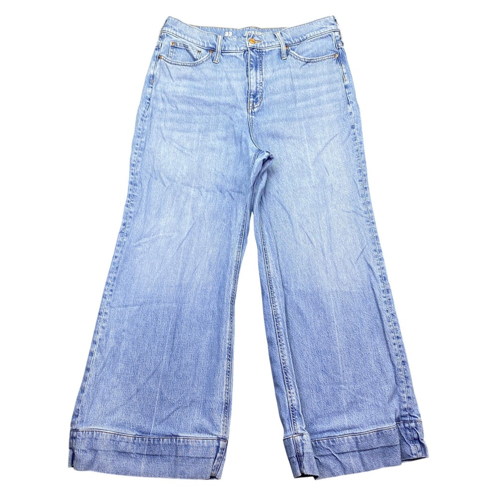 J.Crew Wide Leg‎ Trouser Jeans Size 33 Light Wash High Rise BP482 Blue Denim